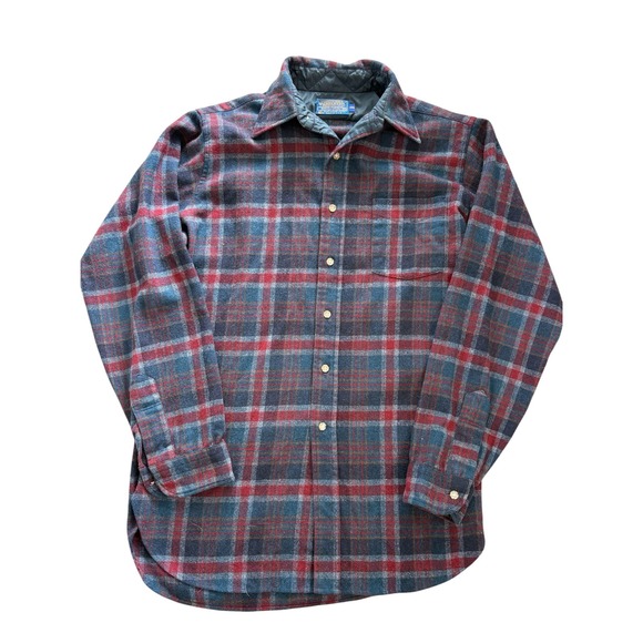 Pendleton Other - Pendleton VINTAGE 1970s Mens Plaid Wool Flannel Shirt Size M Long Made in USA